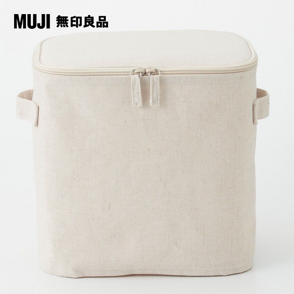 MUJI 無印良品 聚酯纖維麻收納箱/長方形/中/半/附蓋