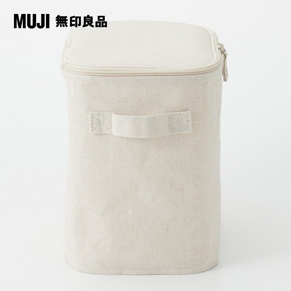 MUJI 無印良品 聚酯纖維麻收納箱/長方形/中/半/附蓋