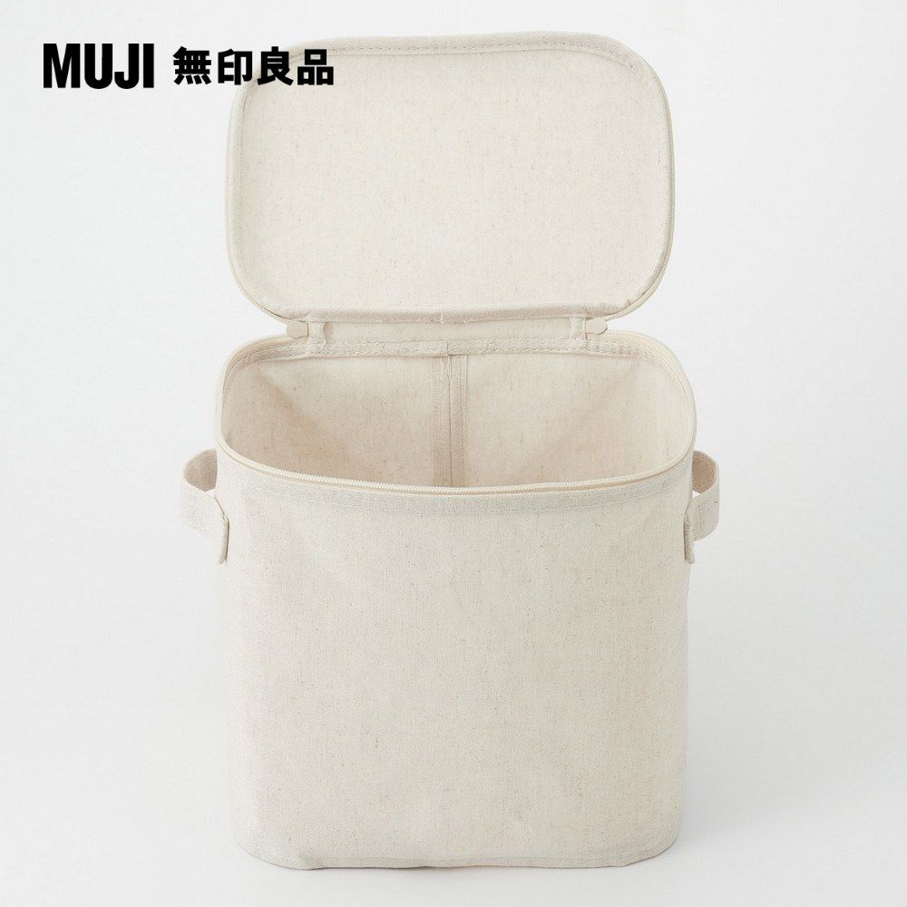 MUJI 無印良品 聚酯纖維麻收納箱/長方形/中/半/附蓋