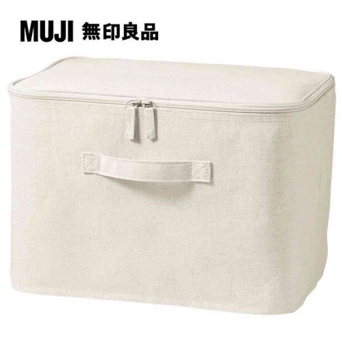 MUJI 無印良品 聚酯纖維麻收納箱/長方形/中/附蓋