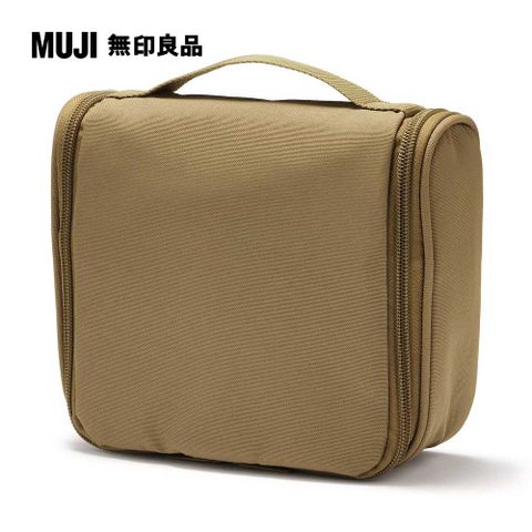 MUJI 無印良品 聚酯纖維吊掛盒型收納包/米色.約16x19x6cm