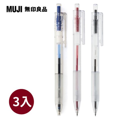 《藍.紅.黑基本組》【MUJI 無印良品】透明管原子筆3色組(藍色0.7mm+黑0.7mm+紅0.7mm)