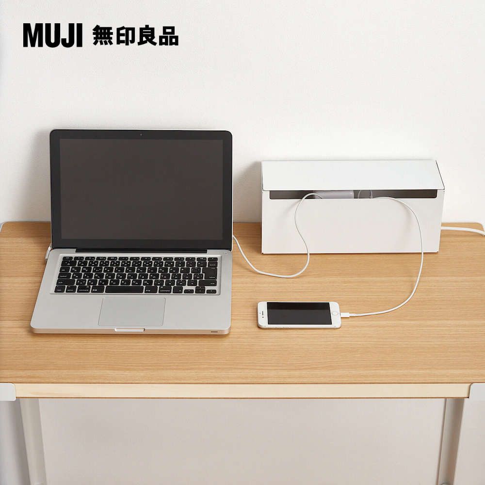 MUJI 無印良品 鋼製掀蓋式電源插座收納盒(約長32寬10高14 cm)