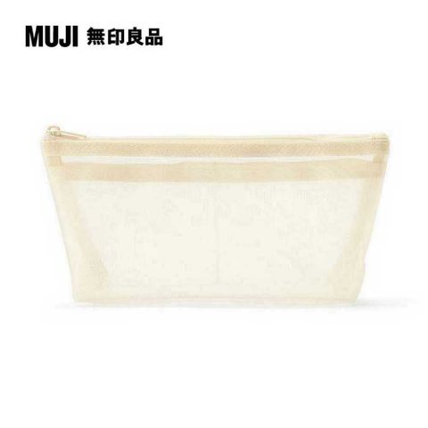 MUJI 無印良品 尼龍網眼筆袋/船型/象牙白.約17x10x5cm