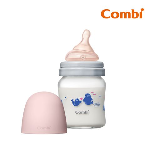 【Combi】真實含乳寬口玻璃奶瓶 120ml 粉