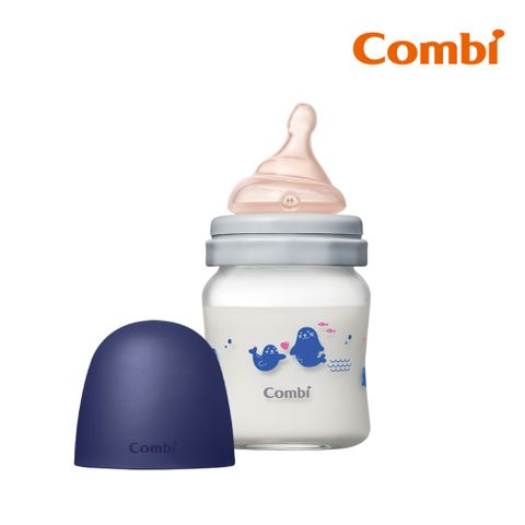 【Combi】真實含乳寬口玻璃奶瓶 120ml 藍