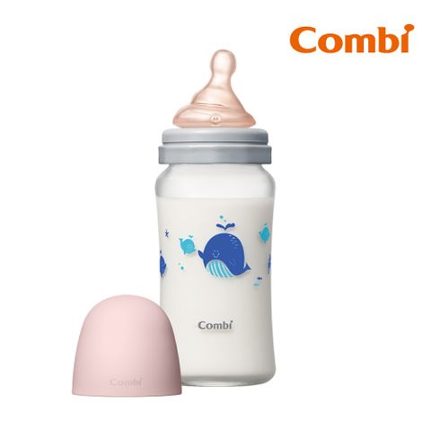 【Combi】真實含乳寬口玻璃奶瓶 240ml 粉