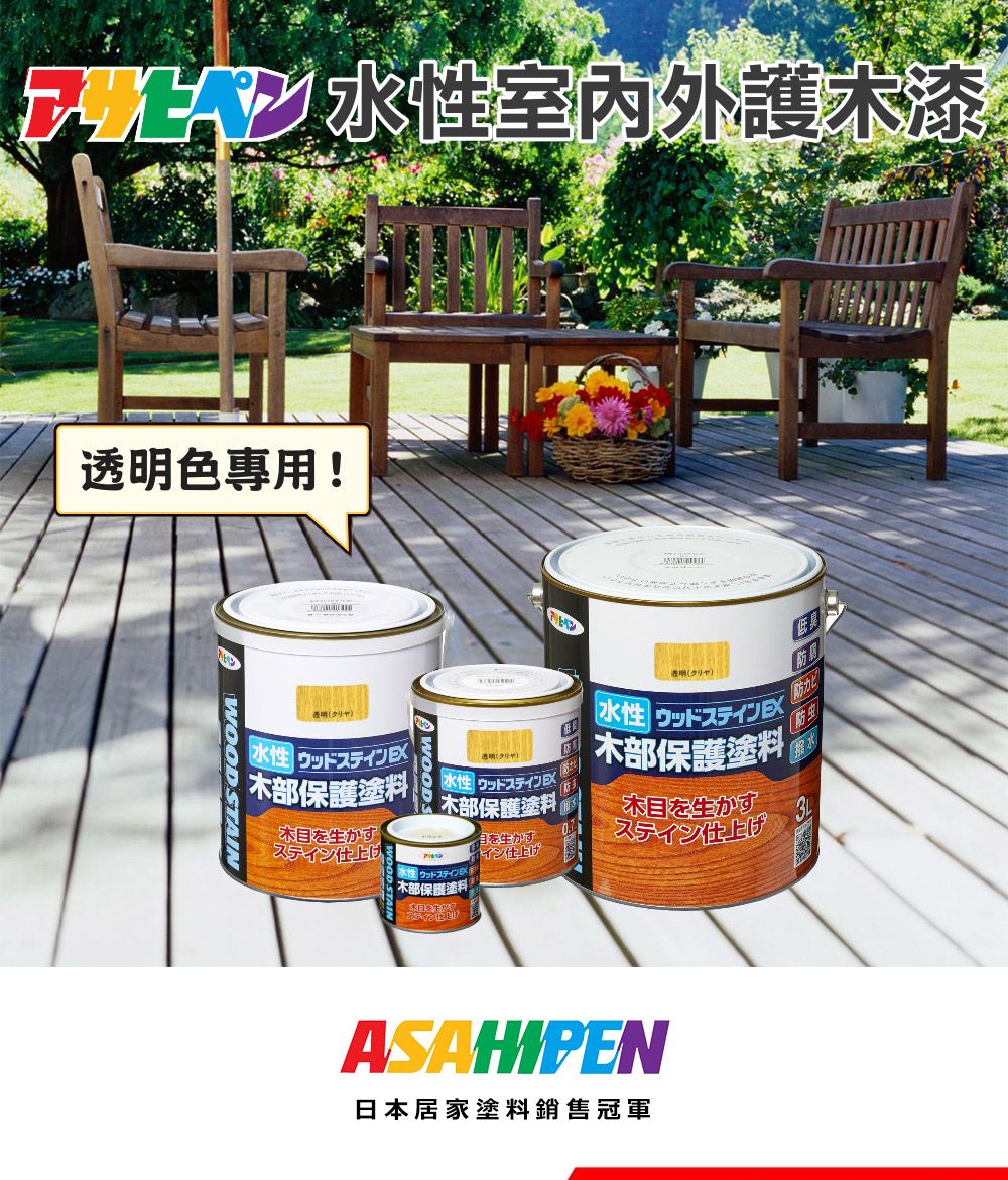 日本朝日塗料】新水性室內外護木漆EX 0.7L 透明色- PChome 24h購物