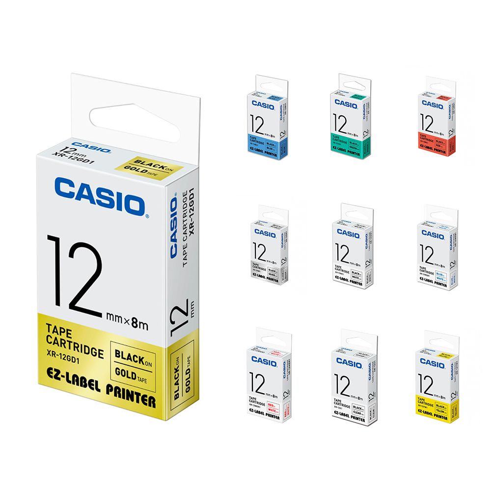 CASIO 卡西歐 標籤機專用色帶-12mm-共10色-團購組合(10入組)(XR-12mm系列)