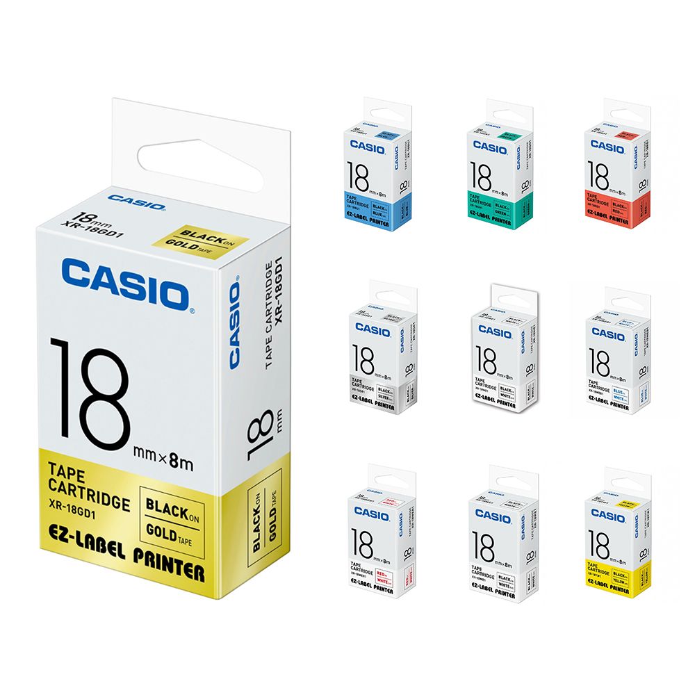 CASIO 卡西歐 標籤機專用色帶-18mm-共10色-團購組合(10入組)(XR-18mm系列)