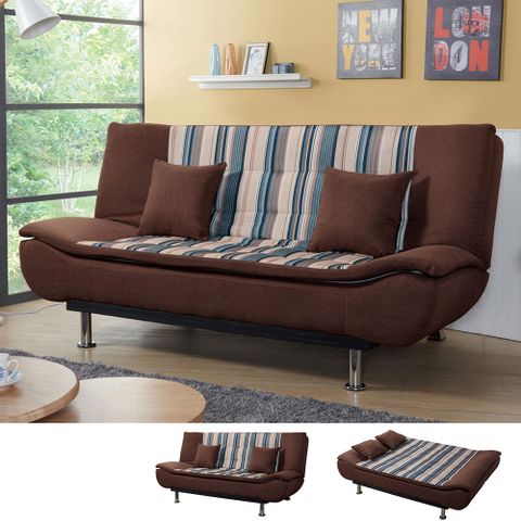 Boden-邁卡咖啡色布沙發床/雙人椅/二人座沙發-贈抱枕