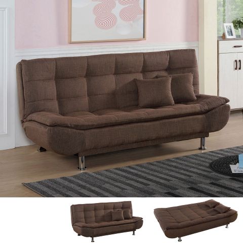 Boden-巴爾咖啡色布沙發床/雙人椅/二人座沙發-贈抱枕