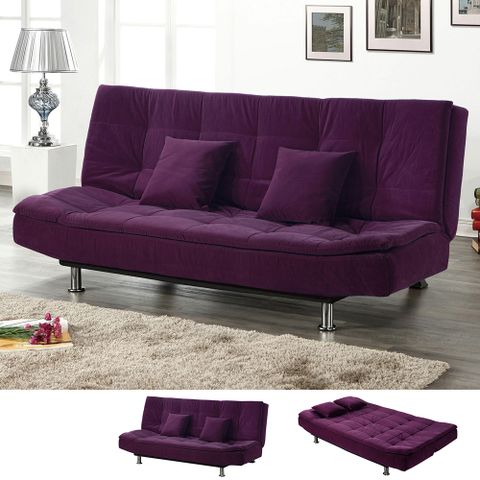 Boden-爵德紫紅色布沙發床/雙人椅/二人座沙發-贈抱枕