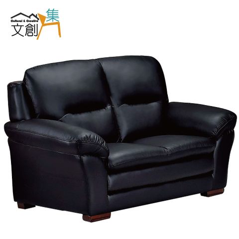 【文創集】馬頓 時尚黑半牛皮革二人座獨立筒沙發椅