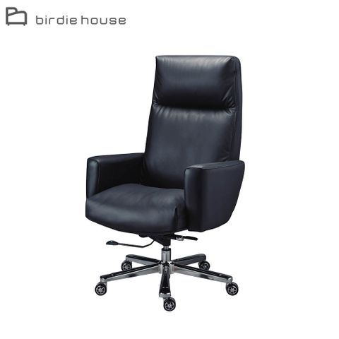 Birdie-貝德黑色半牛皮扶手主管辦公椅/電腦椅-羽絨填充頭枕