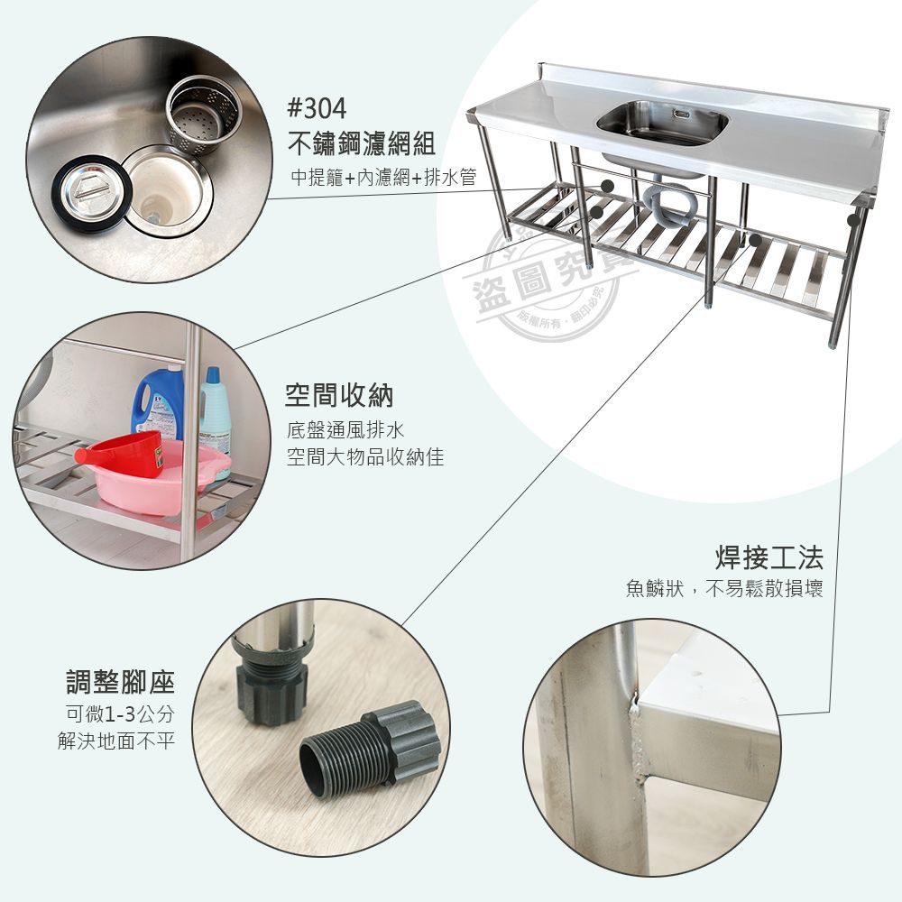 ABIS 亞比斯 【Abis】客製商品-頂級升級加牆款304不鏽鋼180CM單洗台+平台加深大水槽/洗手台/洗碗槽/洗衣槽/流理台(6尺)-1入