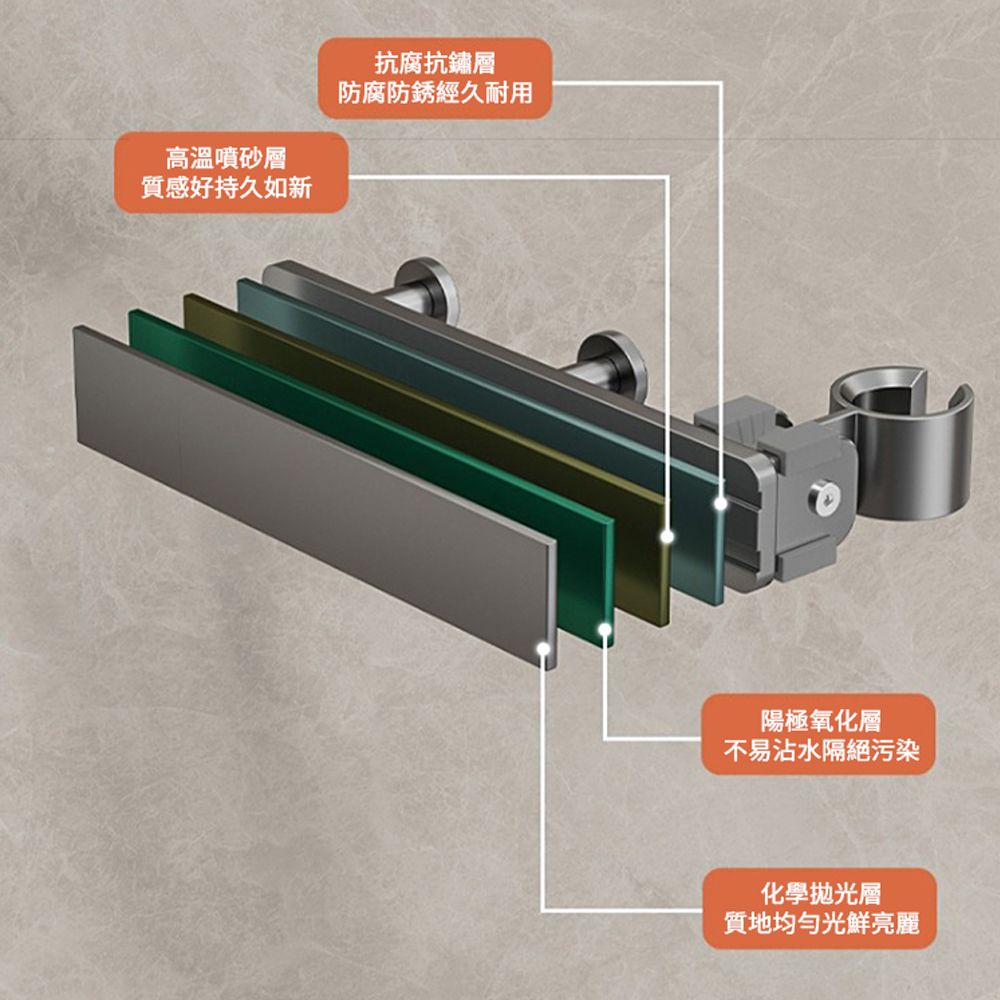 JDTECH 太空鋁帶雙掛鈕蓬蓬頭架 免打孔可調節花灑支架 【淋浴噴頭固定器 花灑掛架 蓮蓬頭座】