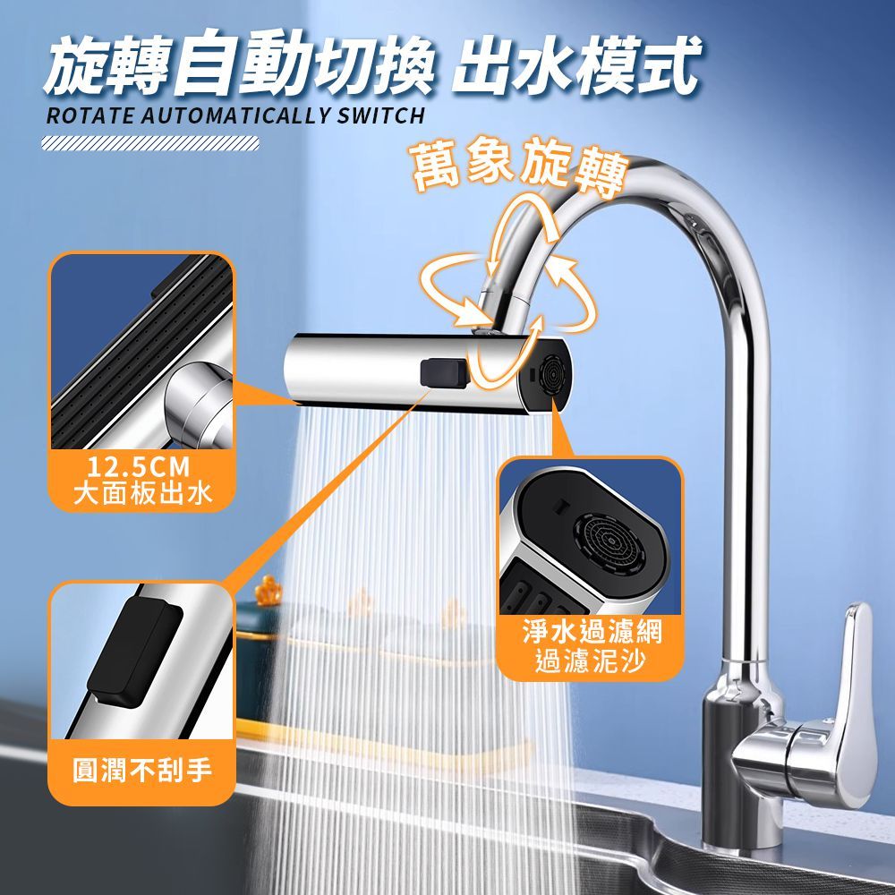  萬向飛雨旋轉水龍頭【黃銅三檔款】