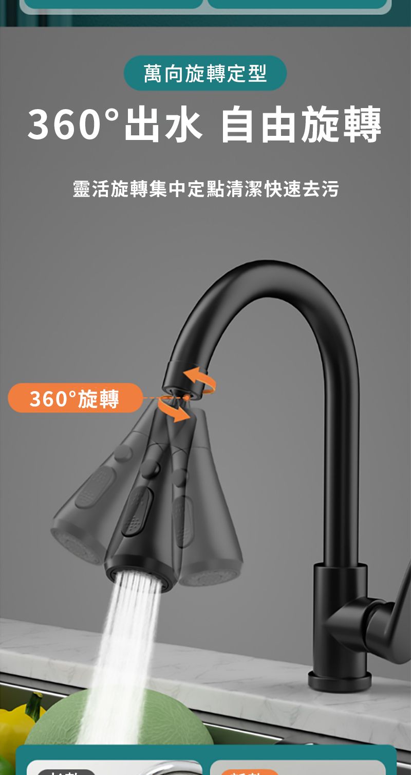 萬向旋轉定型360°出水 自由旋轉靈活旋轉集中定點清潔快速去污360°旋轉
