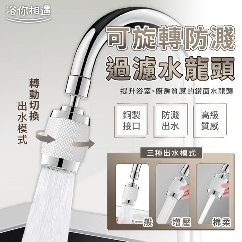 [浴你相遇]白色菱格紋 旋轉防濺過濾水龍頭 
