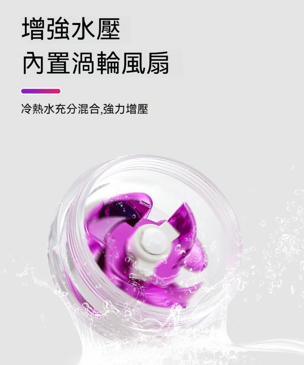 增強水壓內置渦輪風扇冷熱水充分混合,強力增壓