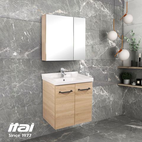 【ITAI 一太】台灣製造-簡約原木紋 60cm鏡櫃、浴櫃組(不含龍頭)