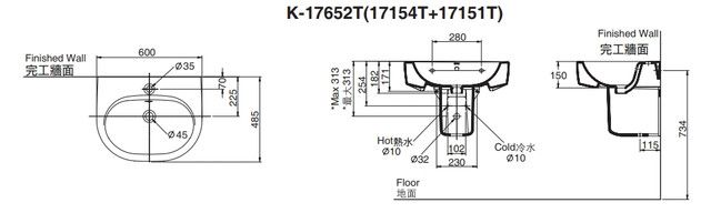 600Finished Wall完工45,K-17652T(17154T+17151T)280 102Cold230Floor地面150Finished Wall完工牆面115