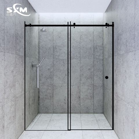 Sxm四喜門_304不鏽鋼消光黑一字型淋浴滑門(一固一門)寬150以內高190cm