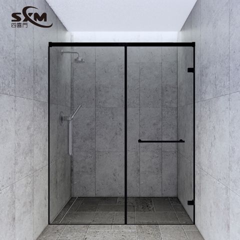 Sxm四喜門_鋁合金消光黑一字型淋浴推拉門(一固一門)寬150以內高190cm