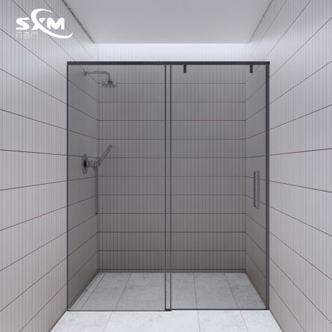 Sxm四喜門_鍍鈦槍灰色單向緩衝淋浴滑門(一固一門)寬150以內高190cm