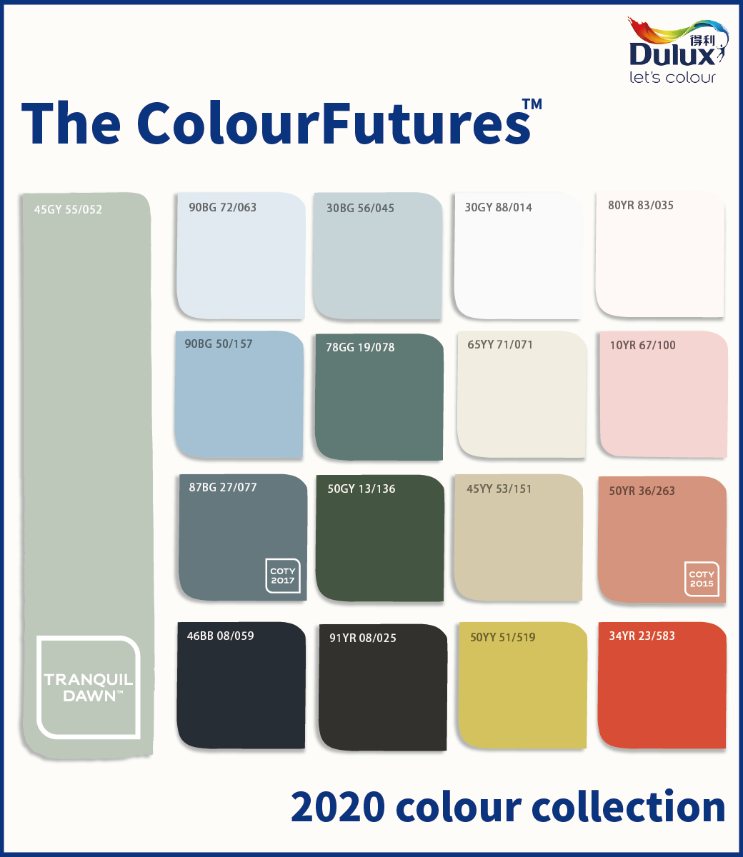 The ColourFutures得利Duluxlets colour45GY 55/05290BG 72/06330BG 56/04530GY 88/01480YR 83/035TRANQUILDAWN90BG 50/15778GG 19/07865YY 71/07110YR 67/10087BG 27/07750GY 13/13645YY 53/15150YR 36/263COTY201746BB 08/05991 YR 08/02550YY 51/51934YR 23/583COTY20152020 colour collection