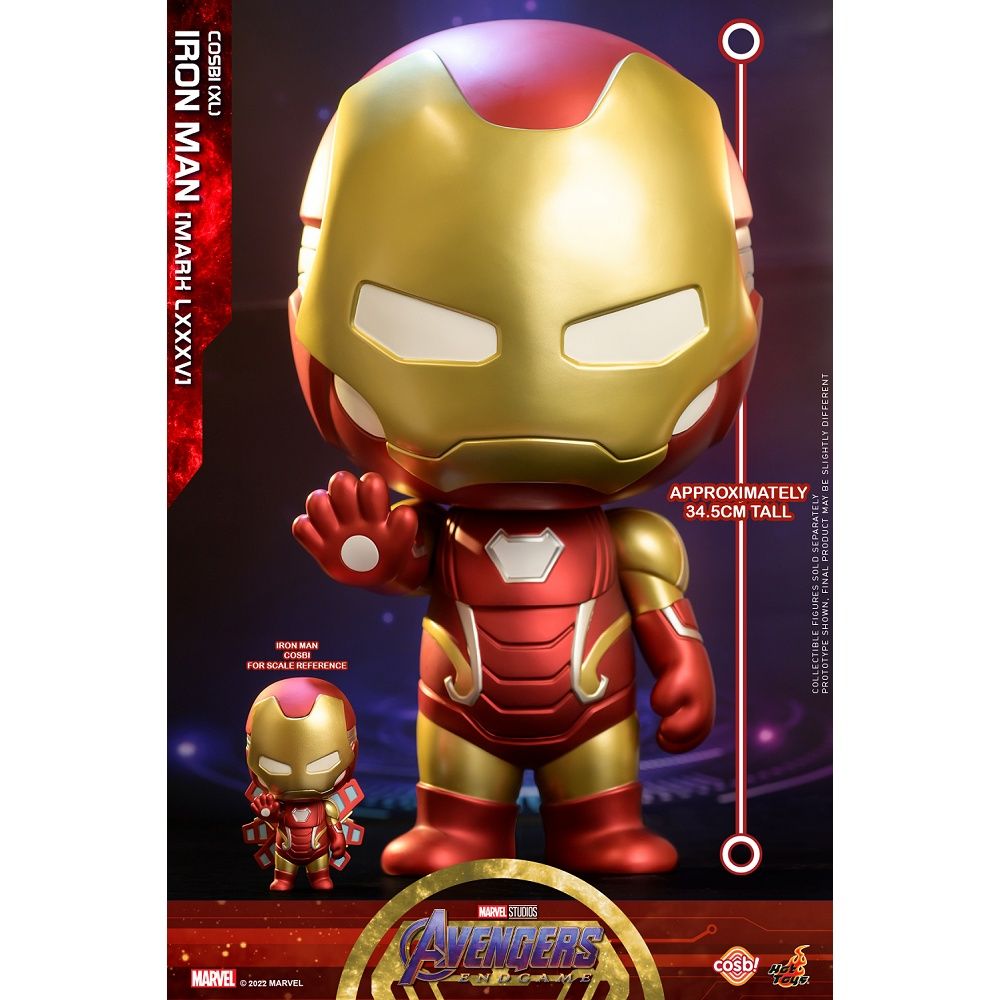 COSBI XL)IRON MAN (MARH LXXXVIIRON MANFOR SCALE REFERENCEMARVEL 2022 MARVEL34.5CM TALLAPPROXIMATELYCOLLECTIBLE FIGURES SOLD SEPARATELYPROTOTYPE SHOWN, FINAL PRODUCT MAY BE SLIGHTLY DIFFERENT