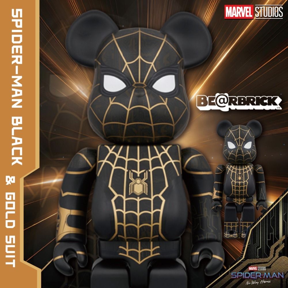 BE@RBRICK 庫柏力克熊SPIDER-MAN BLACK & GOLD SUIT 100％ & 400