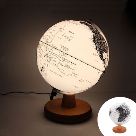 【WUZ屋子】SkyGlobe 8吋發光白色海洋日式木質底座地球儀(英文版)