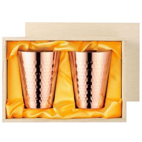 【ASAHI 食樂工房】日本製 純銅槌目 啤酒杯2入禮盒組 350ml(酒杯、水杯)