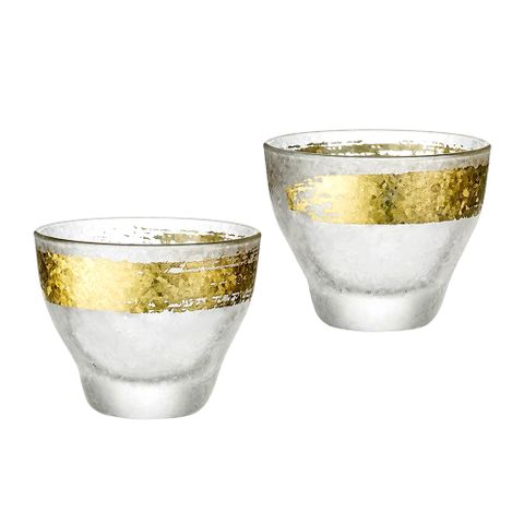 【ADERIA】日本製 石塚硝子 高級磨砂金燦清酒杯2入禮盒組 90ml(酒杯、水杯、茶杯)