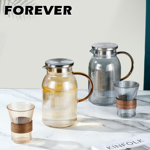 FOREVER 鋒愛華 (買一送一)【日本】高硼硅耐熱玻璃直條紋把手水壺1500ml-2色