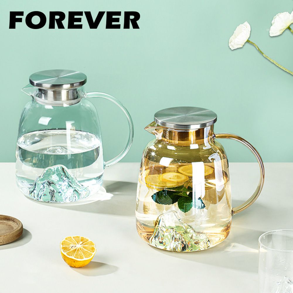 FOREVER 鋒愛華 (買一送一)【日本】高硼硅耐熱玻璃山形款把手水壺1500ml