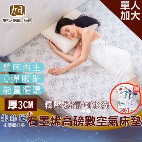 日本旭川 生命磁高磅數支撐空氣床墊3CM-單人加大 石墨烯 保暖 支撐 可水洗