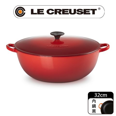 LE CREUSET-琺瑯鑄鐵鍋媽咪鍋 32cm (櫻桃紅-電木頭-內鍋黑)