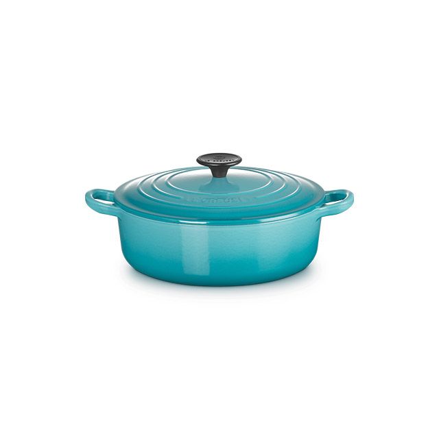 LE CREUSET 琺瑯鑄鐵鍋圓形燉鍋24cm(加勒比海藍/燧石灰/溫桲黃/礦石藍)盒損品