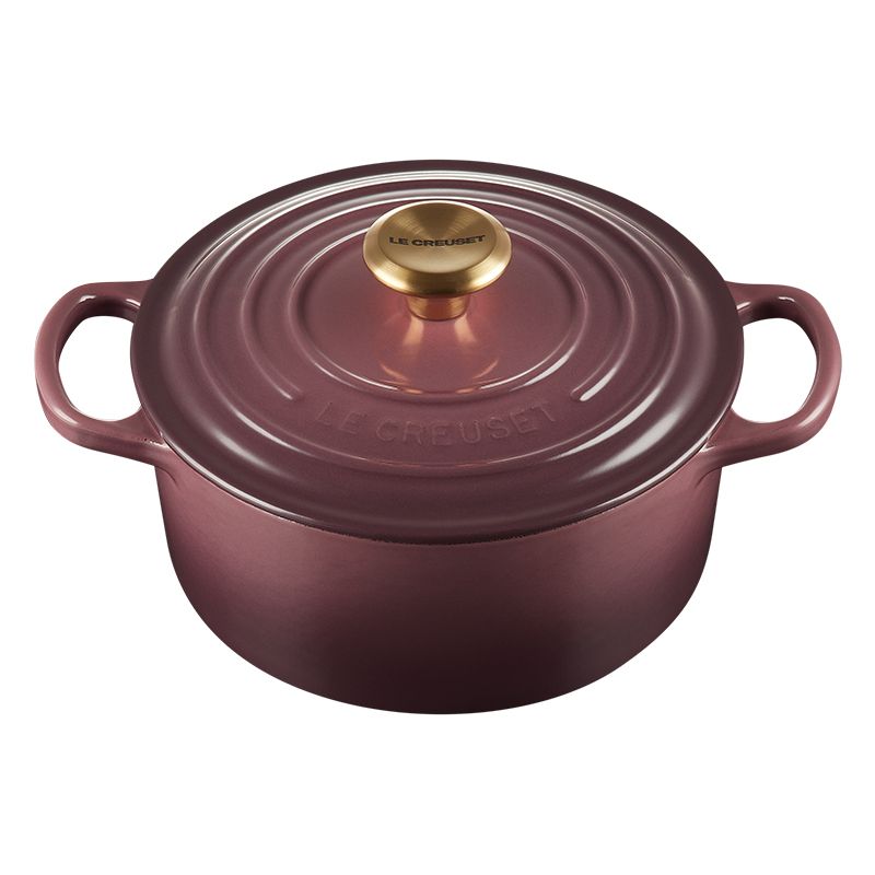 LE CREUSET 典藏琺瑯鑄鐵鍋圓鍋 18 cm(無花果-金頭-內鍋黑)