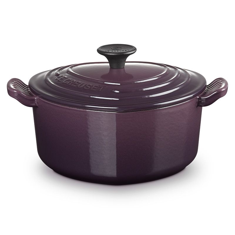 LE CREUSET -琺瑯鑄鐵鍋愛心鍋 20cm (葡萄紫-電木頭-內鍋白)