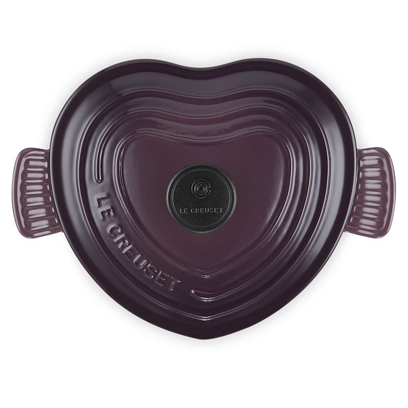 LE CREUSET -琺瑯鑄鐵鍋愛心鍋 20cm (葡萄紫-電木頭-內鍋白)