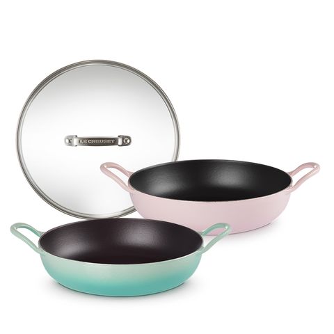 LE CREUSET-琺瑯鑄鐵鍋BBQ烤盤 26cm(雪紡粉/薄荷綠)+玻璃鍋蓋 26cm