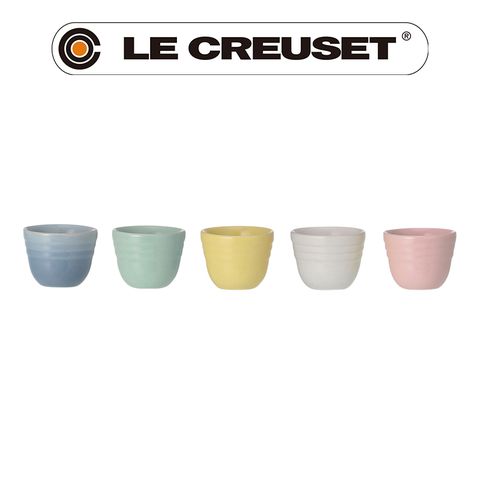LE CREUSET-瓷器蛋座組 5入 (海岸藍/艾莉絲黃/雪紡粉/薄荷藍/雪花白)