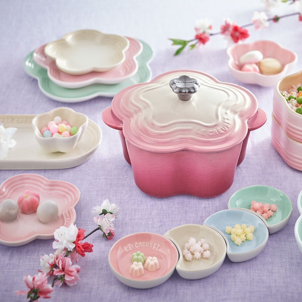 LE CREUSET 瓷器花型淺盤(小)14cm (亮粉-無盒)