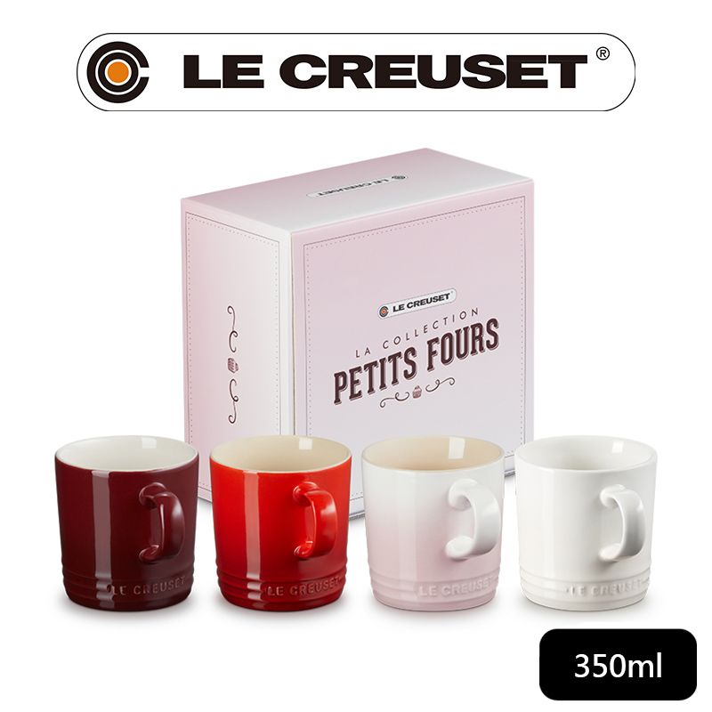 LE CREUSET -瓷器英式馬克杯組350ml-4入 (醇酒紅/櫻桃紅/貝殼粉/蛋白霜)