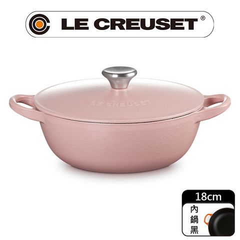 LE CREUSET -琺瑯鑄鐵鍋媽咪鍋18cm (甜心粉-鋼頭-內鍋黑)