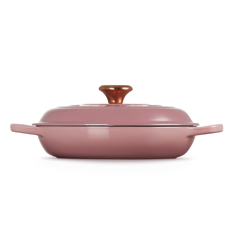 LE CREUSET -典藏琺瑯鑄鐵鍋淺底鍋 26cm (錦葵紫-銅頭-內鍋白)